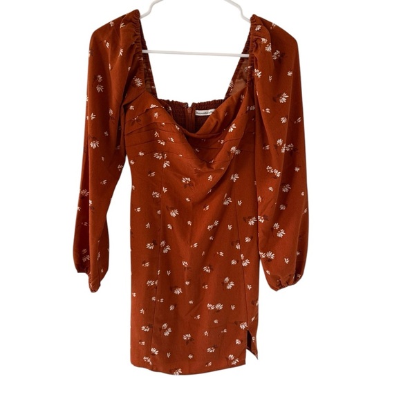Abercrombie & Fitch Long-Sleeve Draped Bodice Mini Dress in Orange Spice - Picture 4 of 7